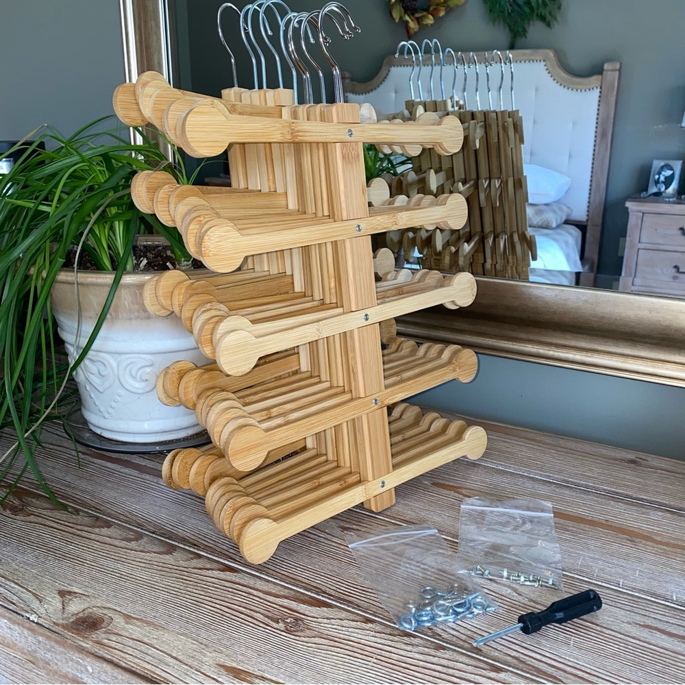 Set of 10 Natural Wood Hanger Organizer